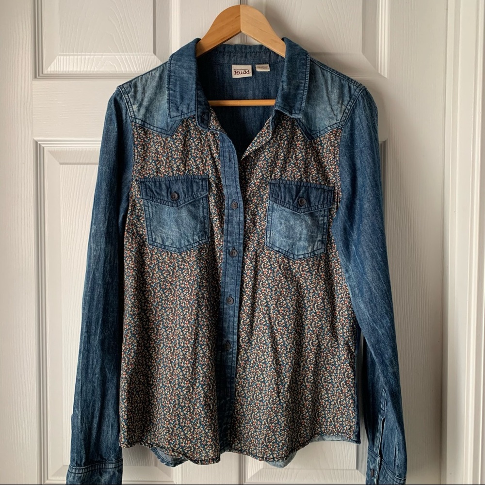Mudd Denim Floral Button Up Shirt